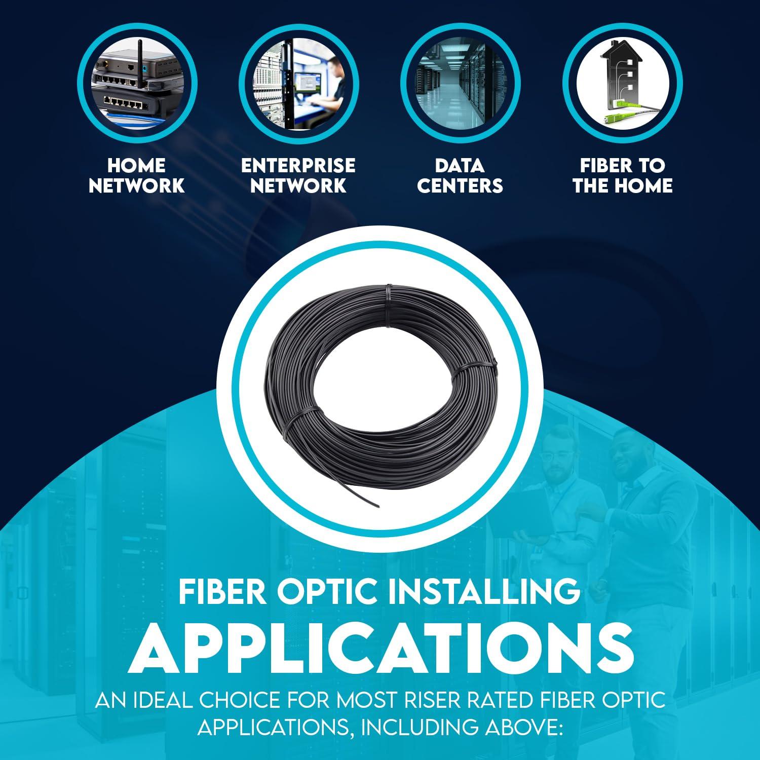 Cable de fibra óptica 6 hebras OS2 9/125 G652.D 304.8m Riser