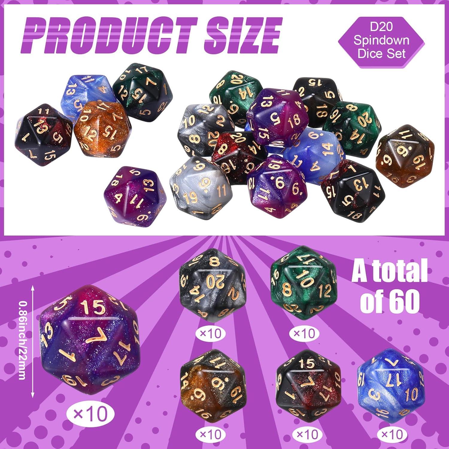 Juego de 60 Dados D20 Acrílicos 20mm Mezcla de Colores