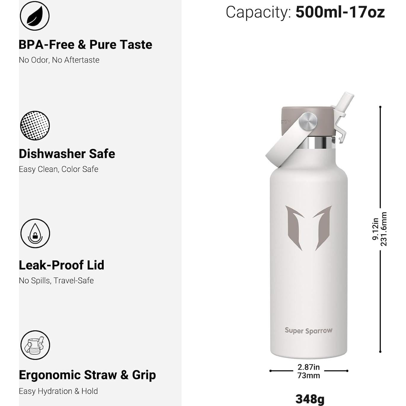 Botella de Agua Aislada Super Sparrow 500 ml FlipFlow Gris