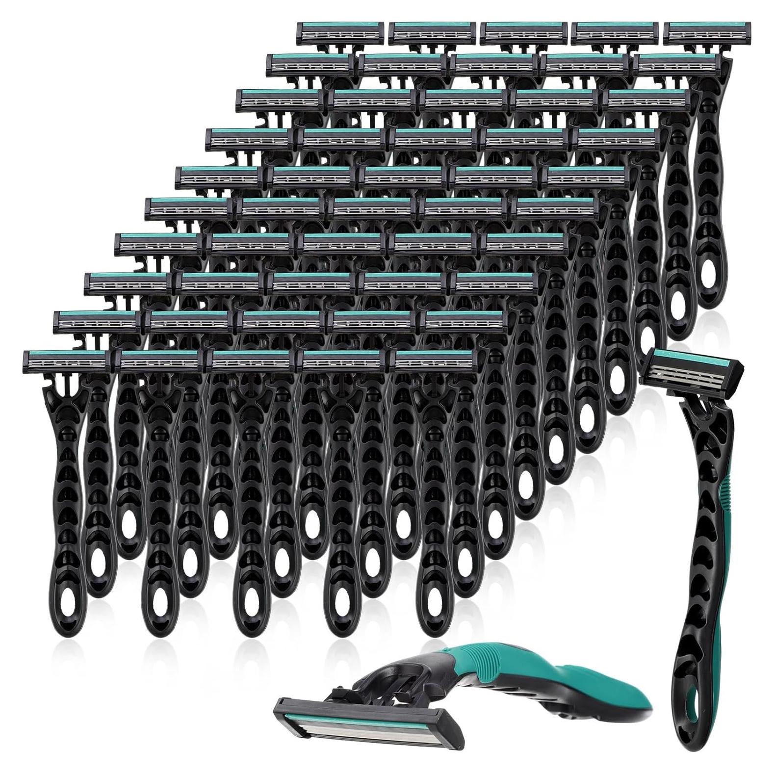 50 Maquinillas de Afeitar Desechables Leriton 3 Cuchillas Piel Sensible