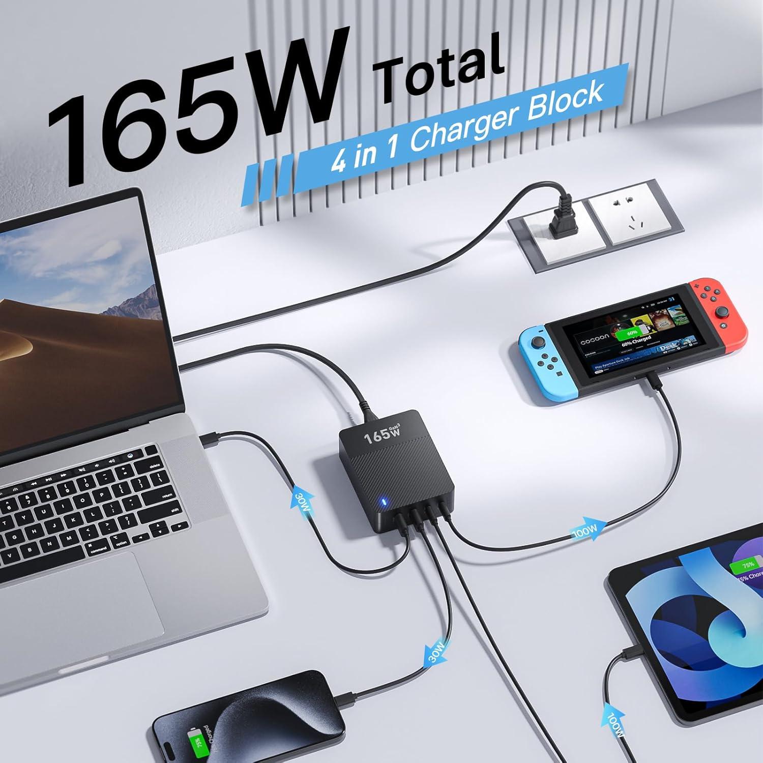 Cargador Rápido USB C 165W 4 Puertos Dongguan Kingtron