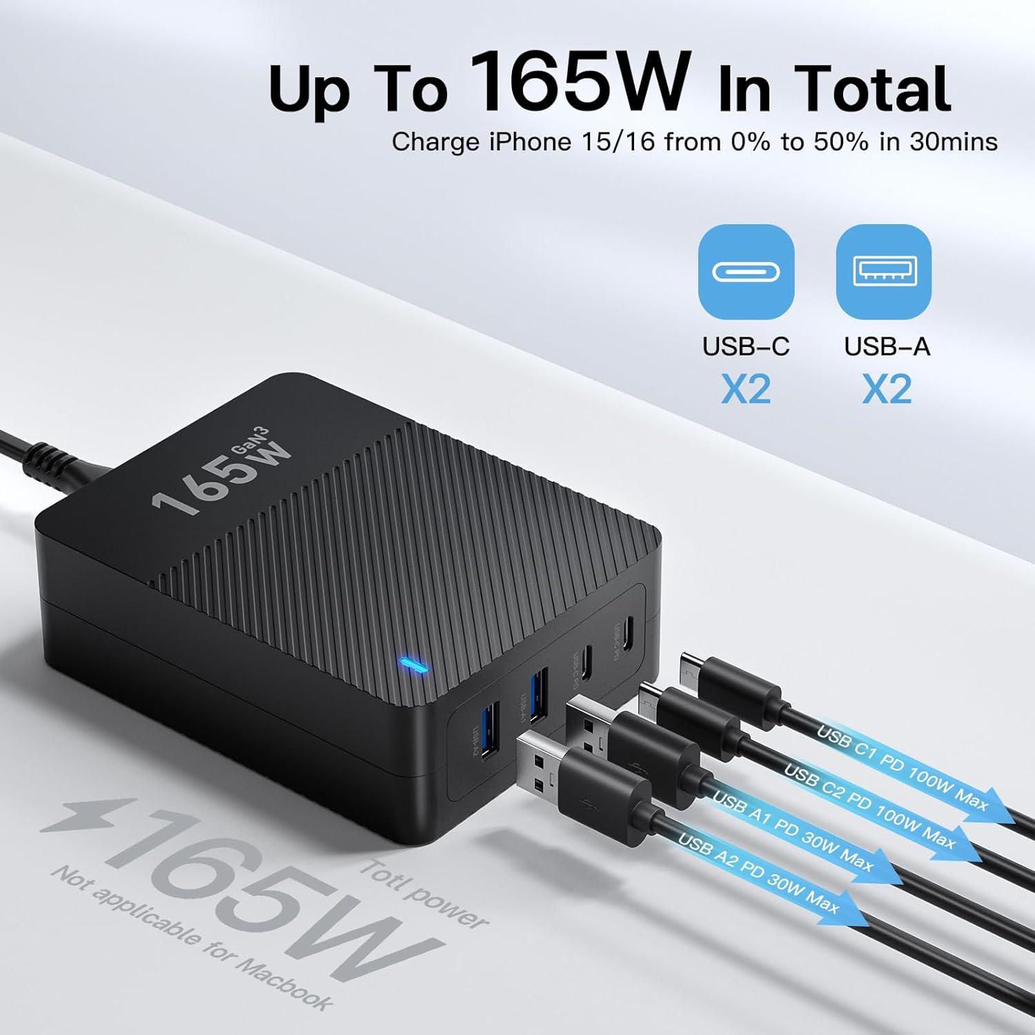 Cargador Rápido USB C 165W 4 Puertos Dongguan Kingtron