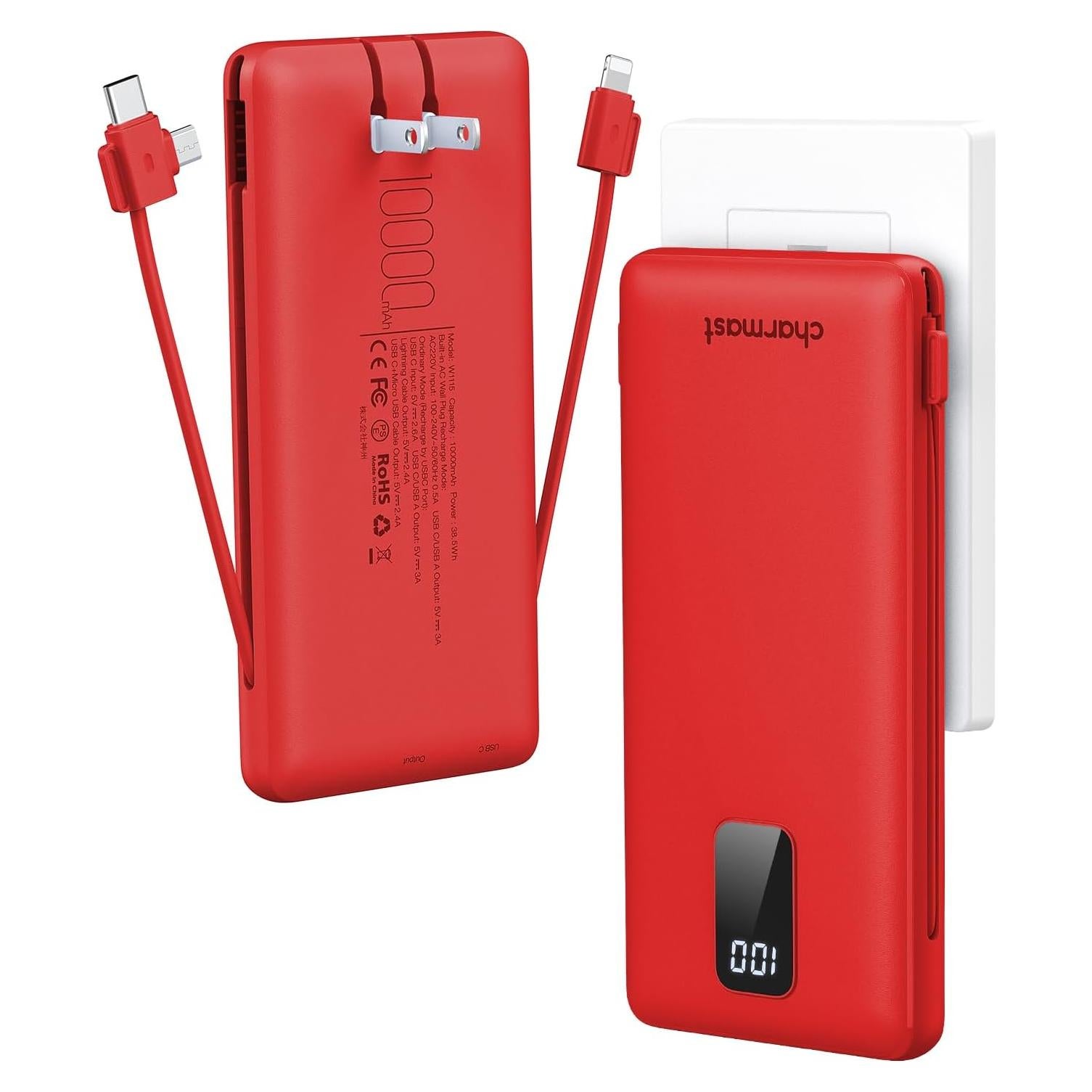 Cargador portátil Charmast 10000mAh con cables y enchufe USB-C