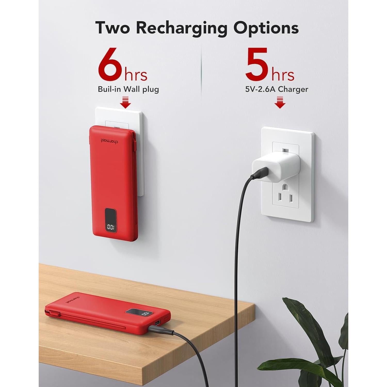 Cargador portátil Charmast 10000mAh con cables y enchufe USB-C