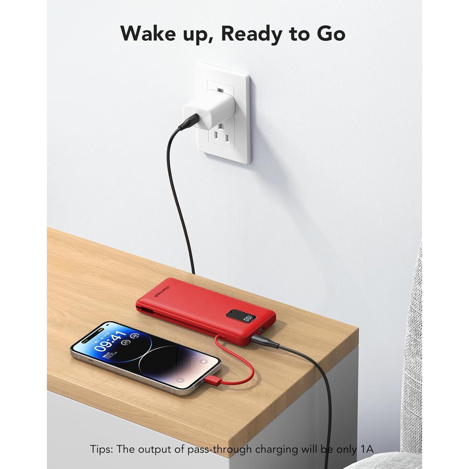 Cargador portátil Charmast 10000mAh con cables y enchufe USB-C