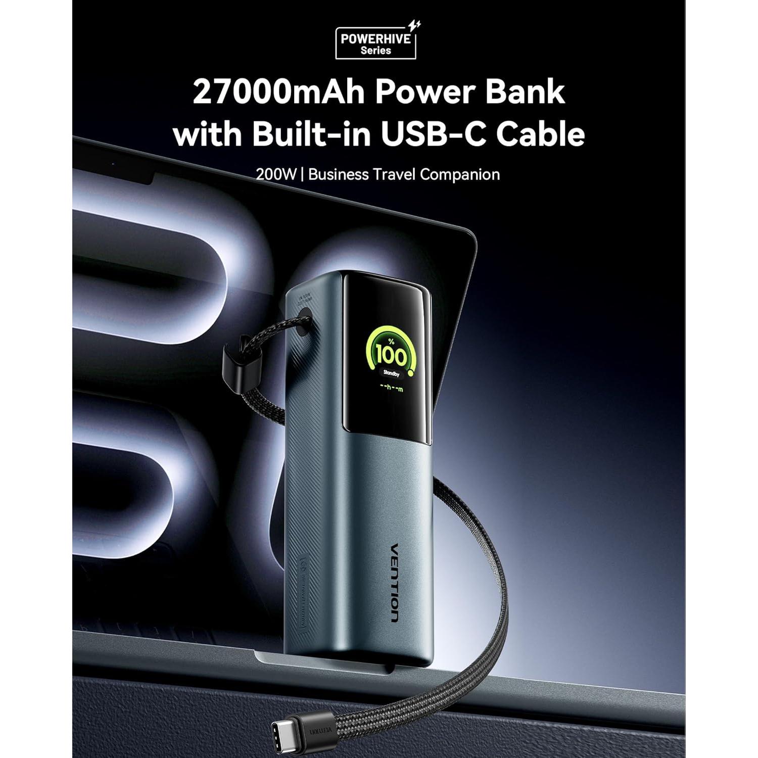 Cargador Portátil Vention 27000mAh 200W Carga Rápida USB-C