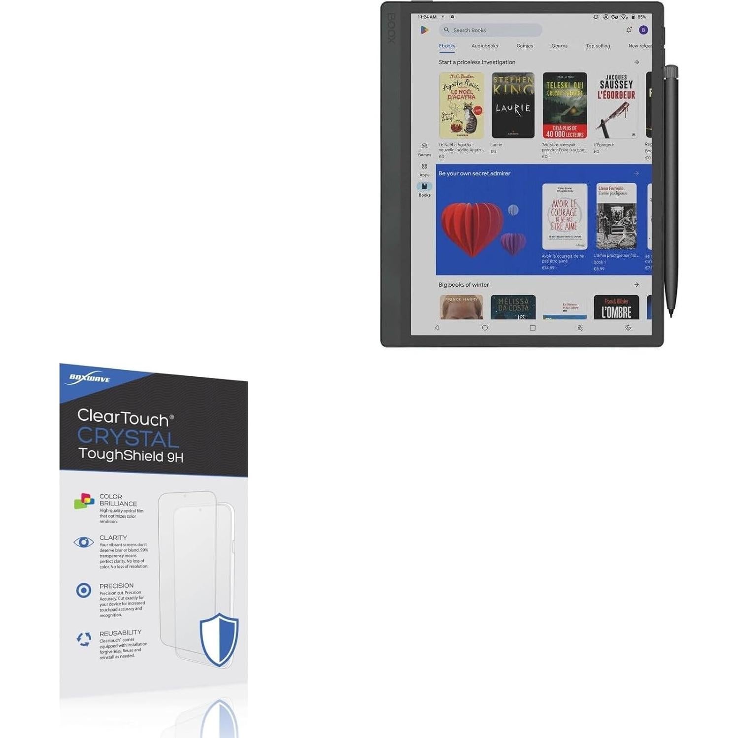 BoxWave Screen Protector Compatible with Onyx BOOX Tab Ultra C Pro - ClearTouch Crystal ToughShield 9H (2-Pack), Clear 9H Tough Flexible Film Screen Protector