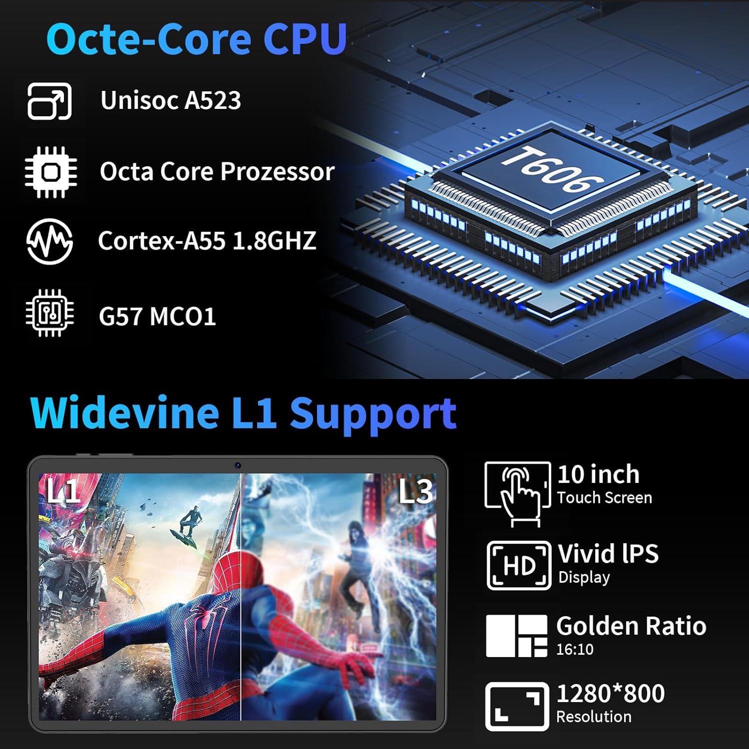 Tableta Android 15 YLEEBG 10.1" 26GB+256GB 8000mAh Plata