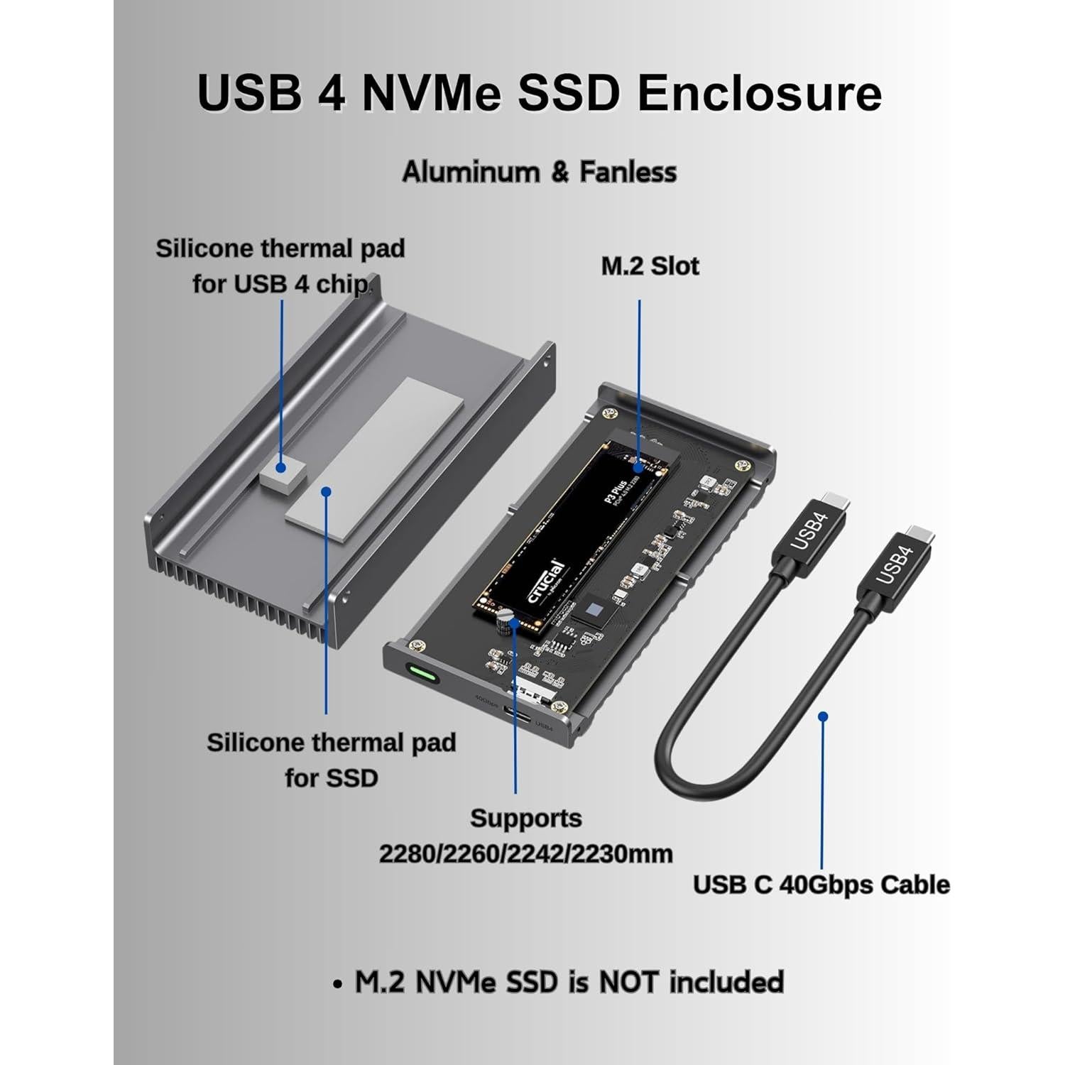 Caja NVMe M.2 Gewokliy 40Gbps USB-C 8TB Aluminio
