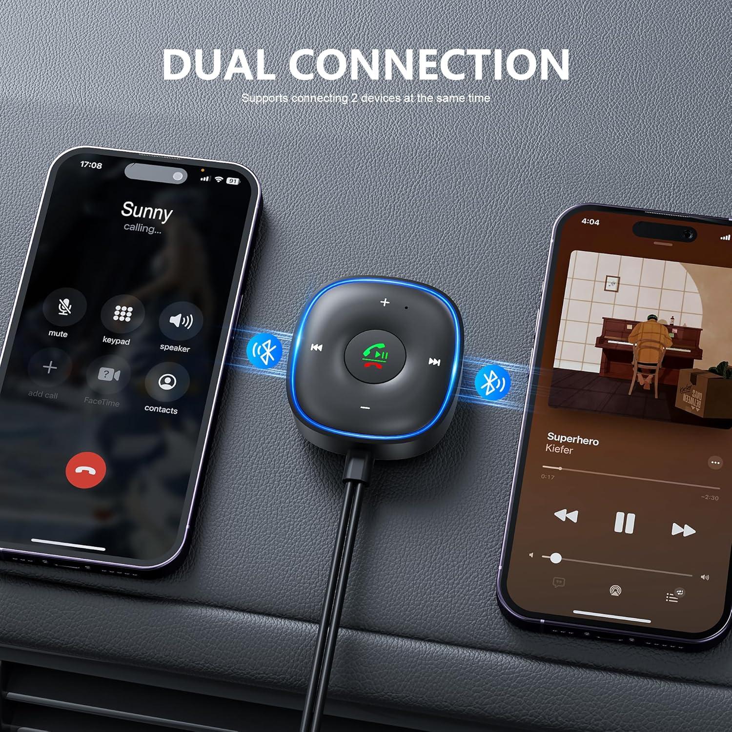 Adaptador Bluetooth 5.3 SONRU para Coche - Receptor Aux con Micrófono