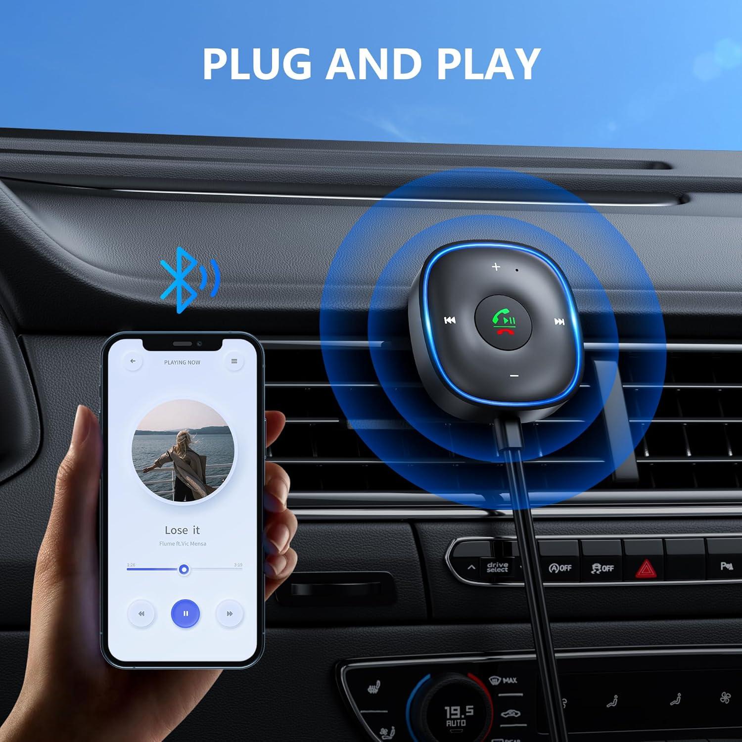 Adaptador Bluetooth 5.3 SONRU para Coche - Receptor Aux con Micrófono