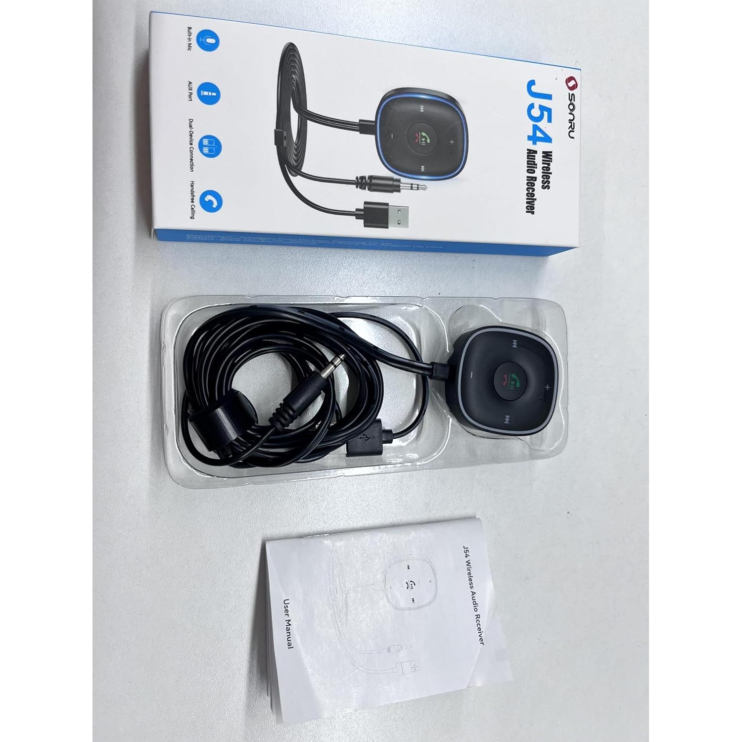 Adaptador Bluetooth 5.3 SONRU para Coche - Receptor Aux con Micrófono