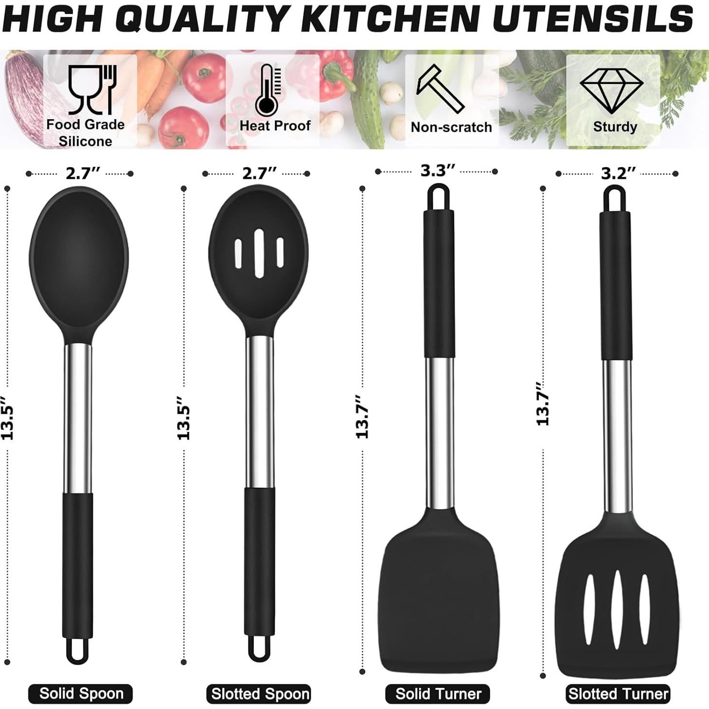 Set de Utensilios de Cocina TeamFar 4 Piezas Silicona Acero Inoxidable