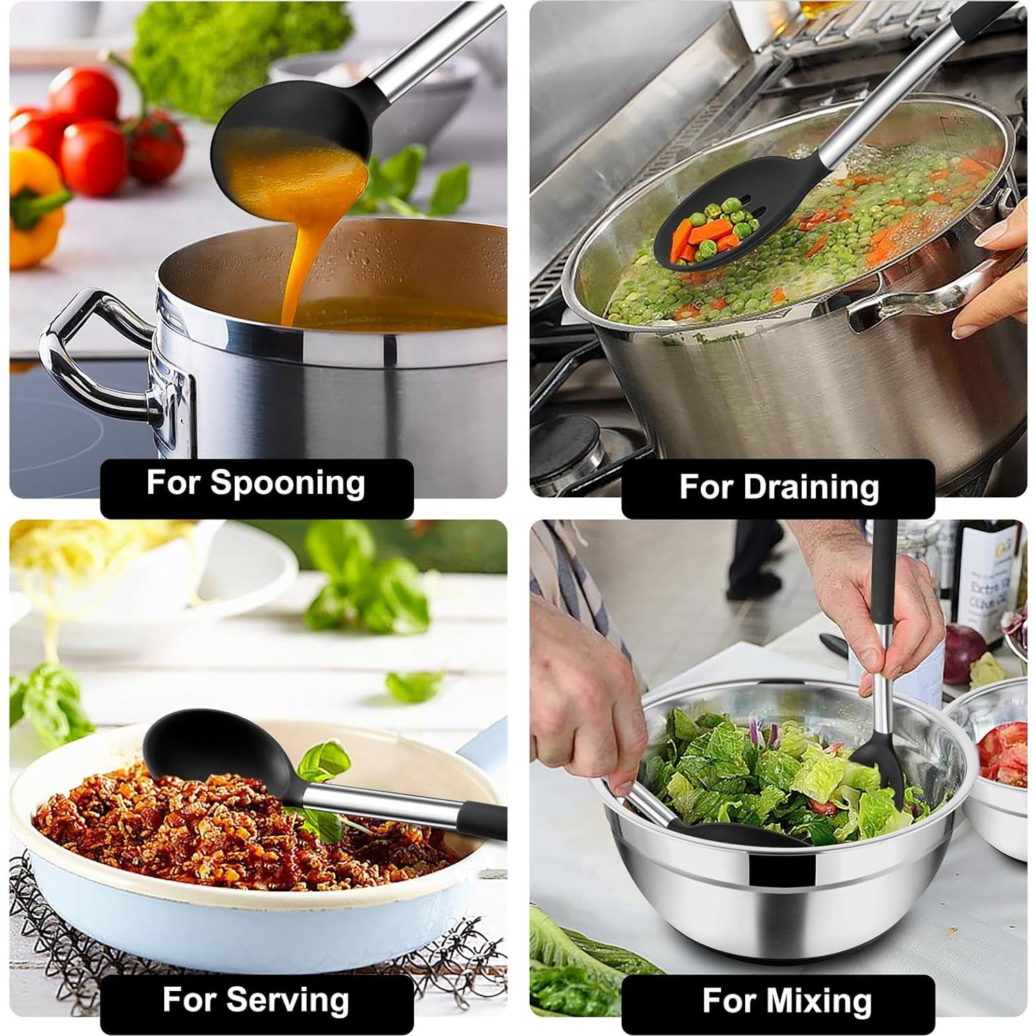 Set de Utensilios de Cocina TeamFar 4 Piezas Silicona Acero Inoxidable