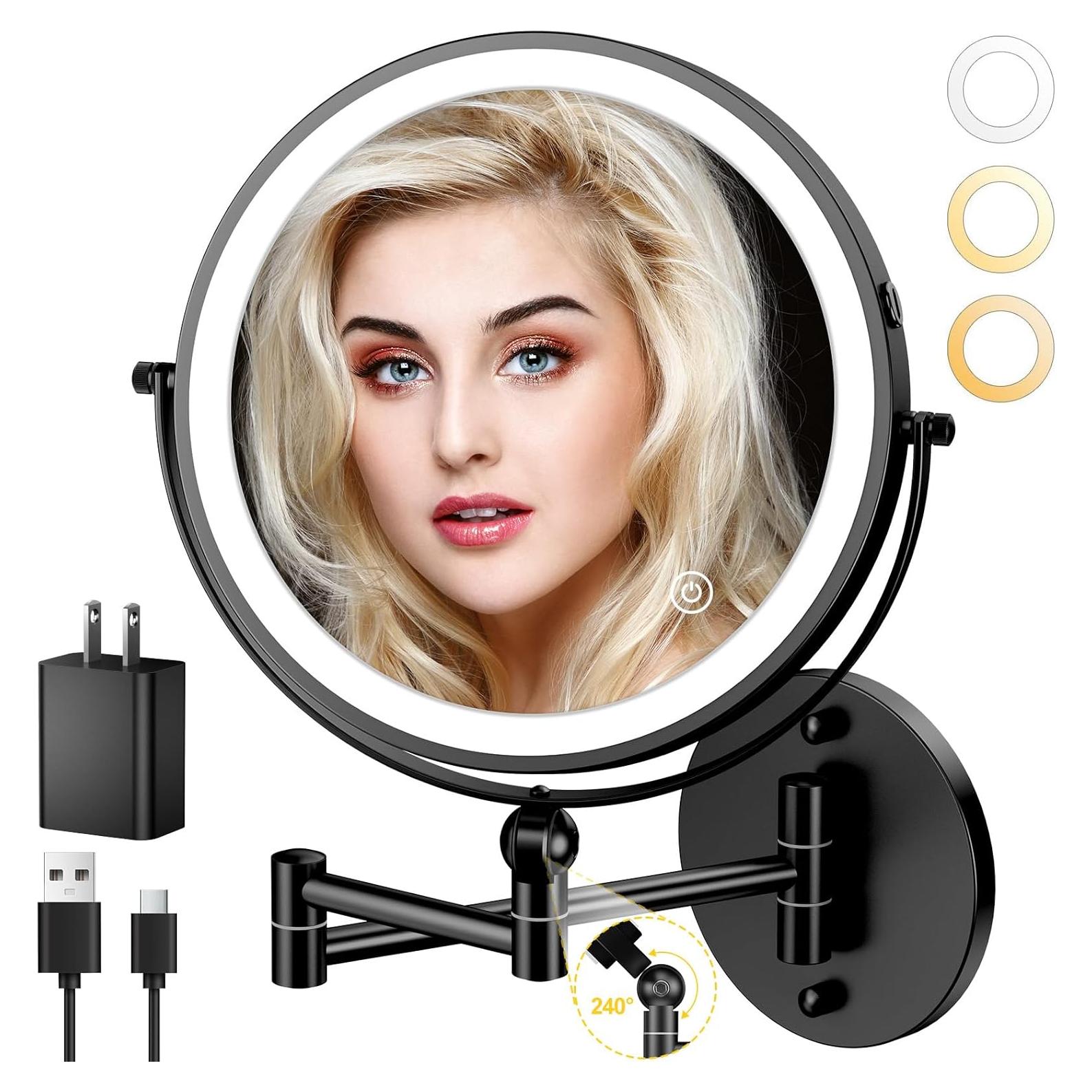 Espejo de Maquillaje Iluminado ZLOKLA 9" Doble Cara 1X/10X