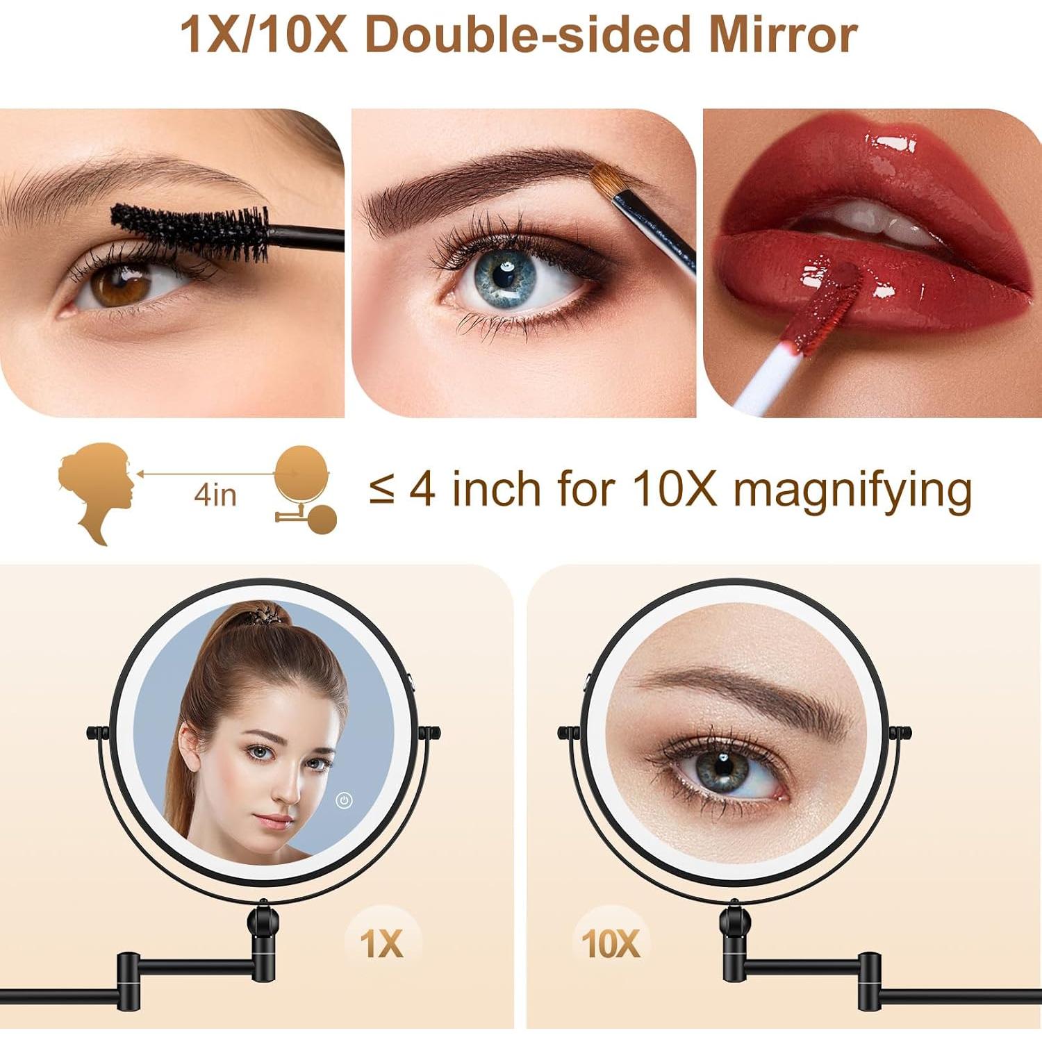 Espejo de Maquillaje Iluminado ZLOKLA 9" Doble Cara 1X/10X