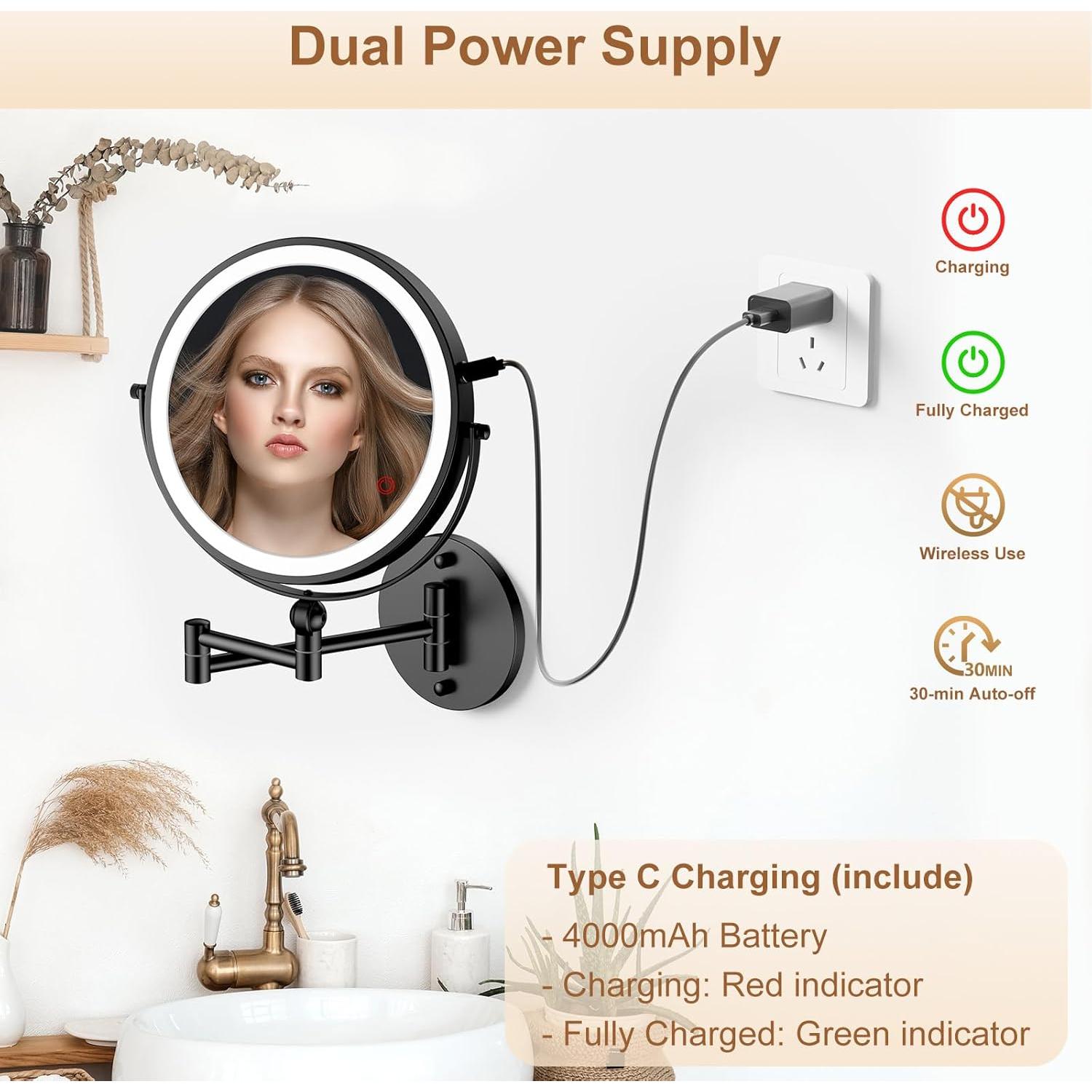 Espejo de Maquillaje Iluminado ZLOKLA 9" Doble Cara 1X/10X