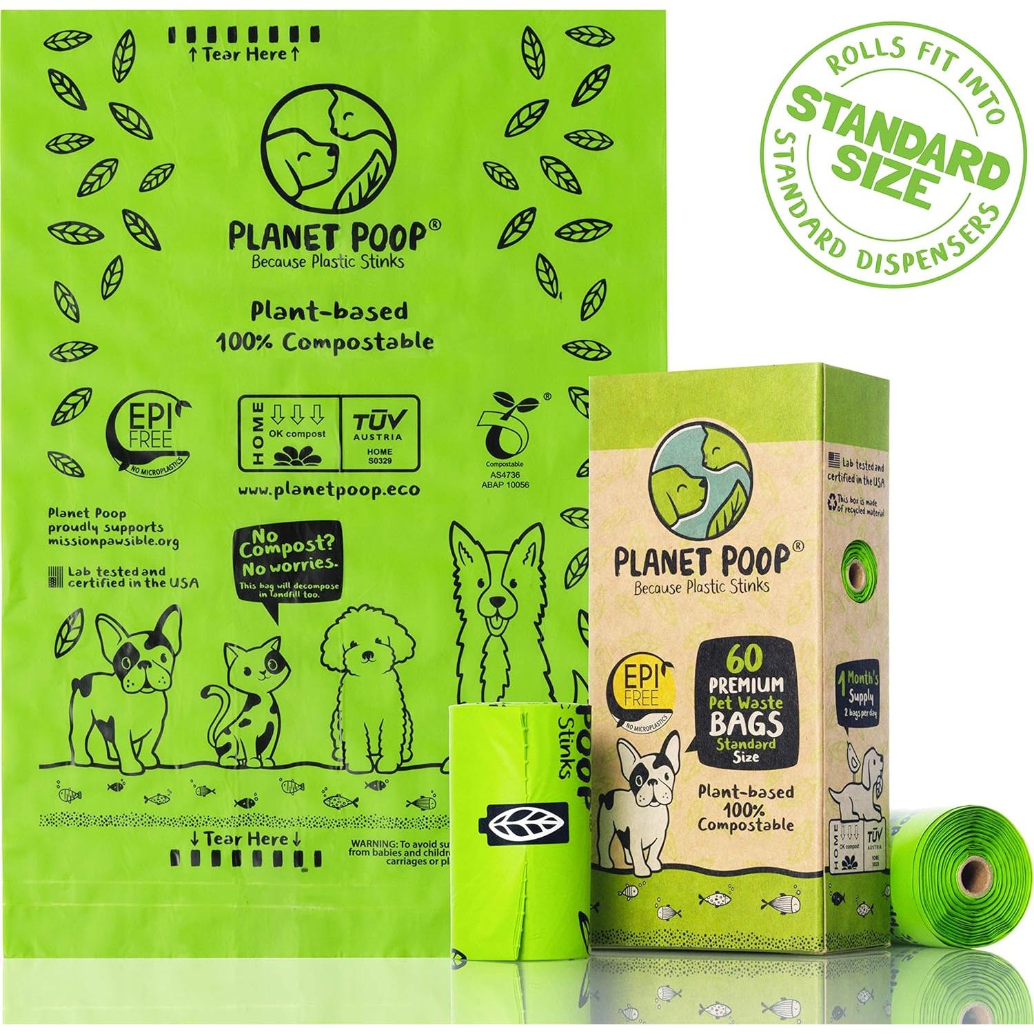 Bolsas de Basura Compostables para Perros Planet Poop - 60 Unidades