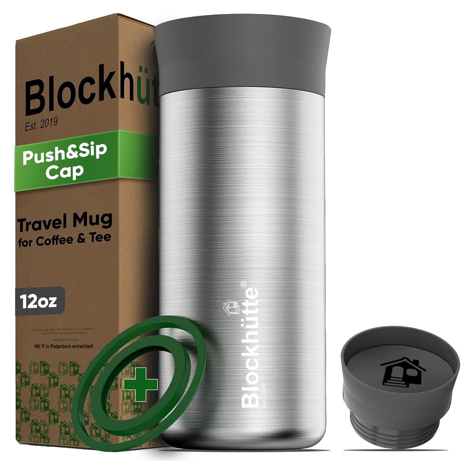 Taza de viaje aislada Blockhütte 354 ml, acero inoxidable, tapa a prueba de derrames