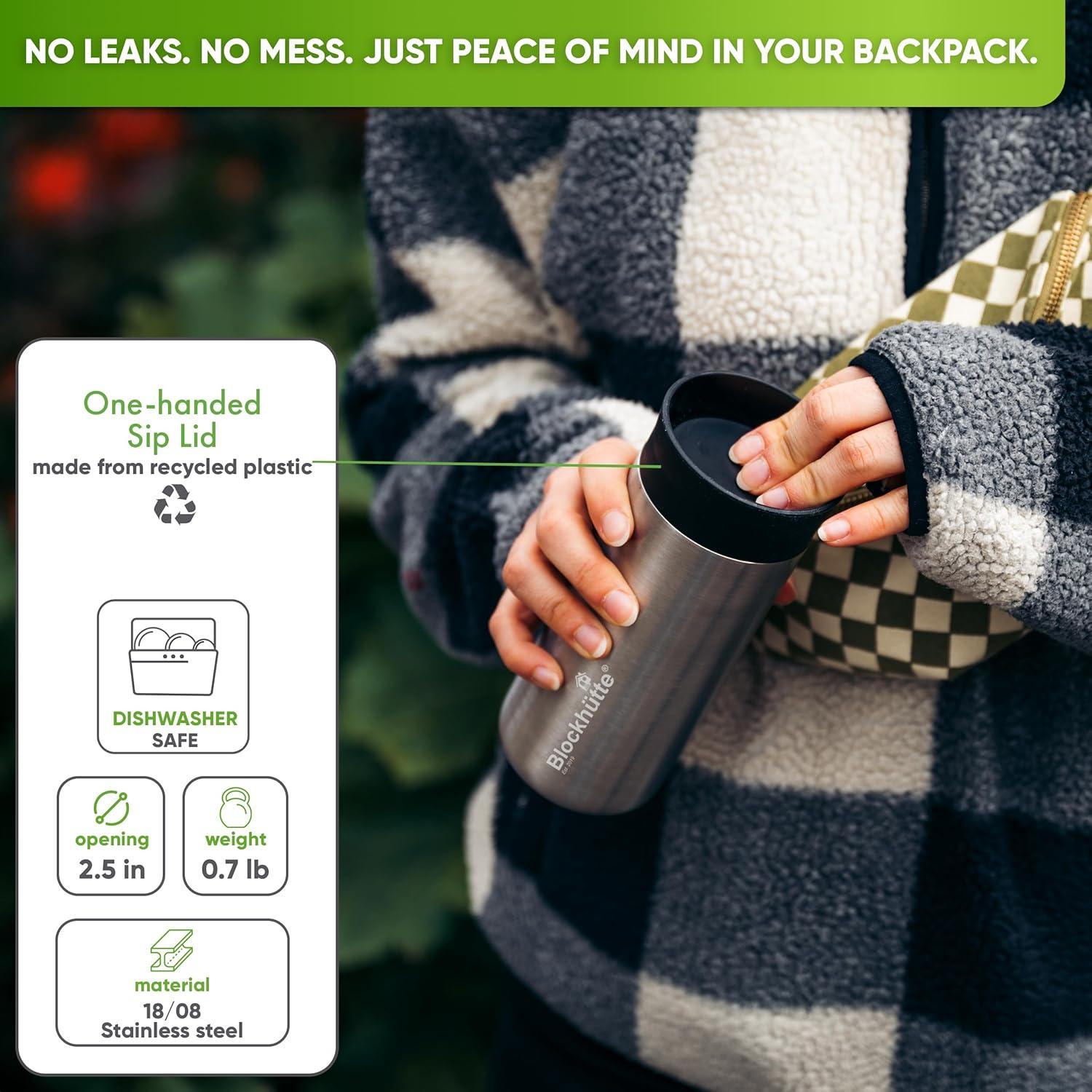 Taza de viaje aislada Blockhütte 354 ml, acero inoxidable, tapa a prueba de derrames