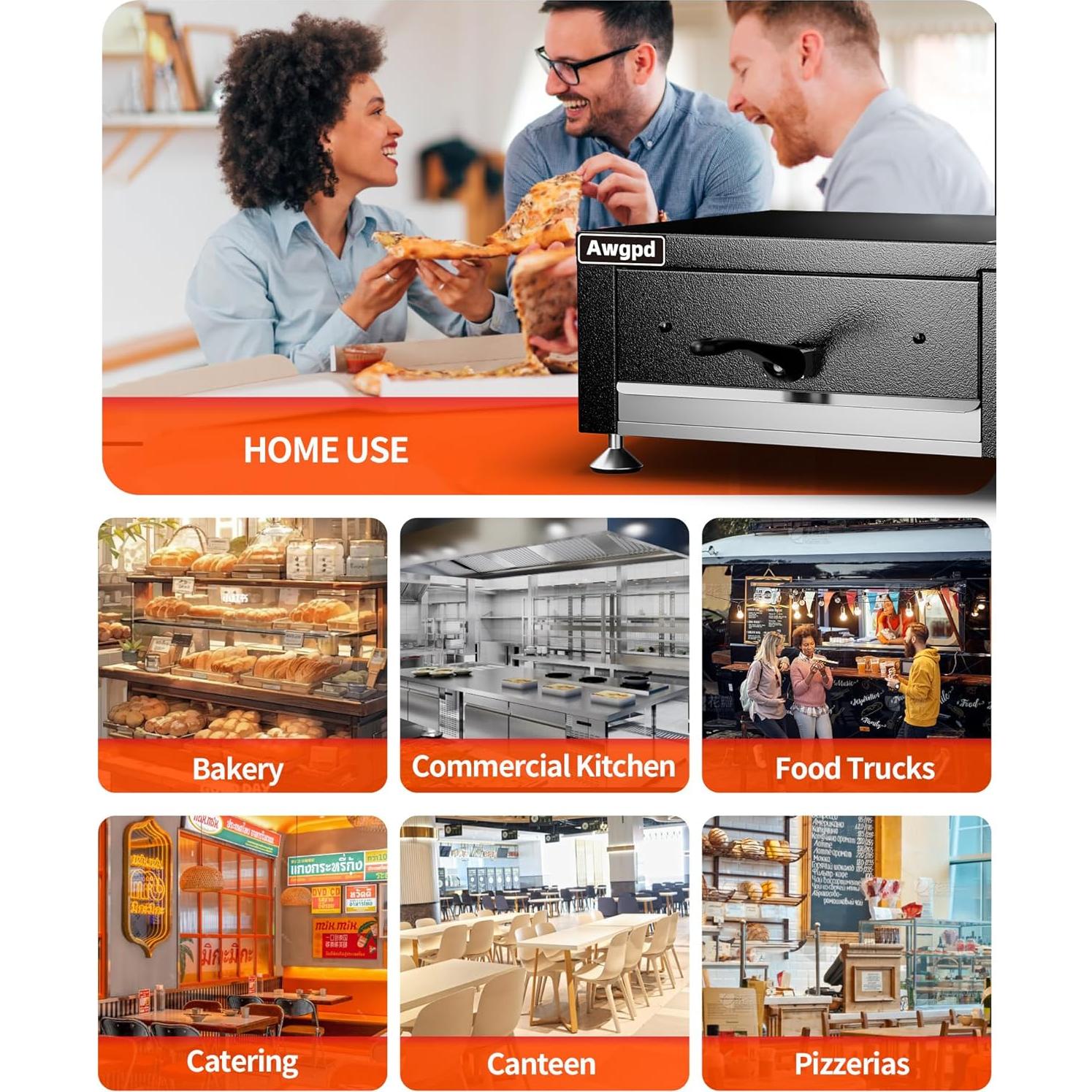 Horno de Pizza Eléctrico Awgpd 10.89 kg Acero Inoxidable Negro