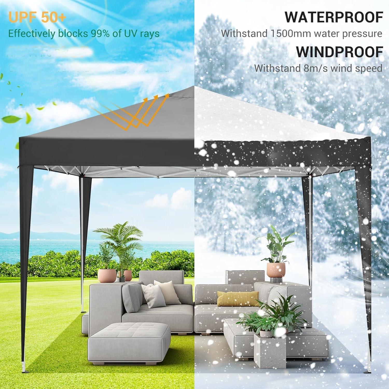 Carpa Plegable 3 Paredes COBIZI 10x10m Impermeable Negra