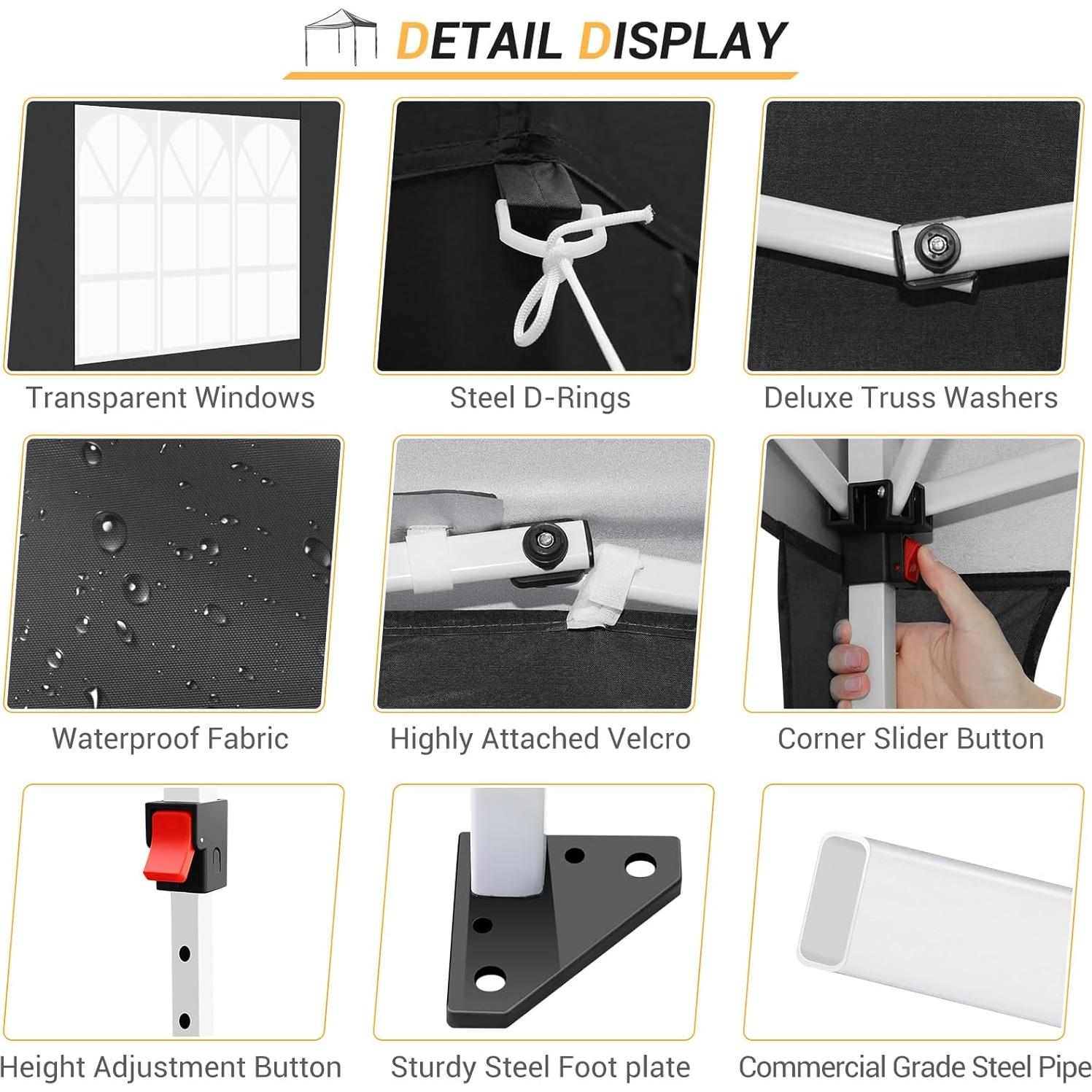 Carpa Plegable 3 Paredes COBIZI 10x10m Impermeable Negra