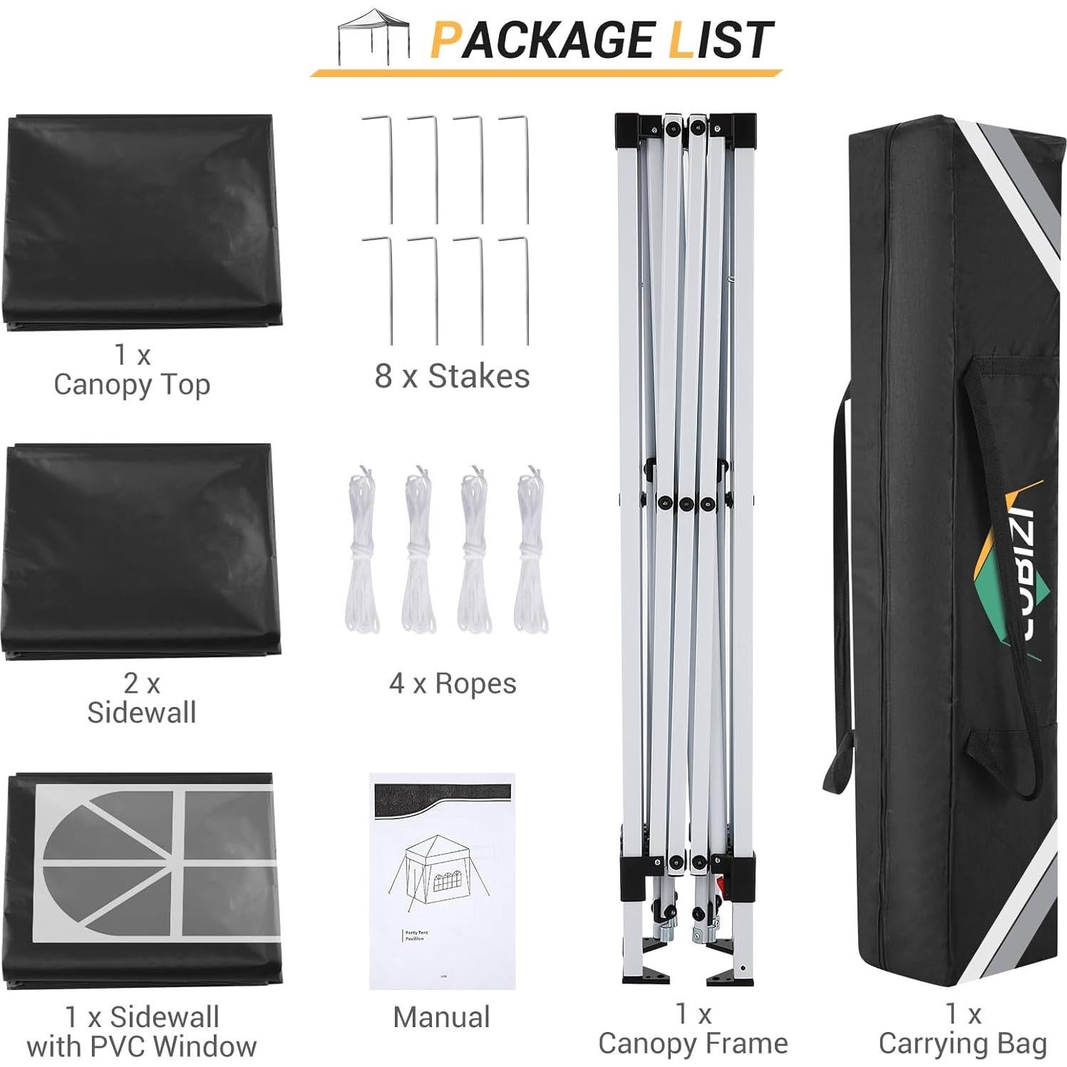 Carpa Plegable 3 Paredes COBIZI 10x10m Impermeable Negra