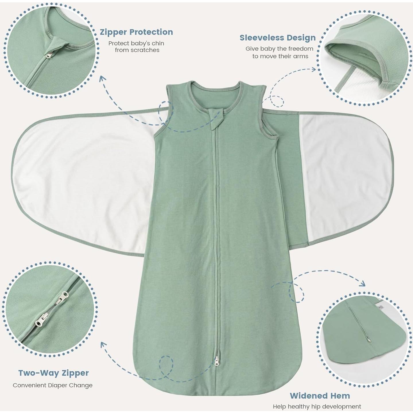 Saco de Sueño Swaddle ZIGJOY 1.0 TOG 100% Algodón Verde 0-6 Meses