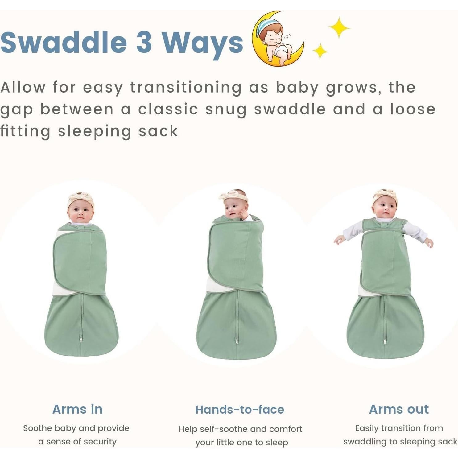 Saco de Sueño Swaddle ZIGJOY 1.0 TOG 100% Algodón Verde 0-6 Meses