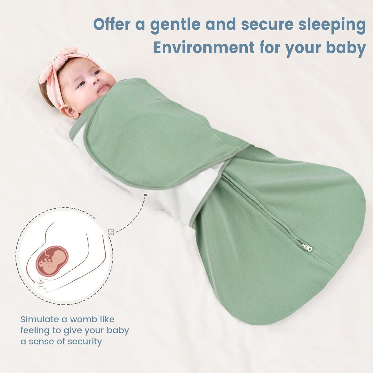 Saco de Sueño Swaddle ZIGJOY 1.0 TOG 100% Algodón Verde 0-6 Meses