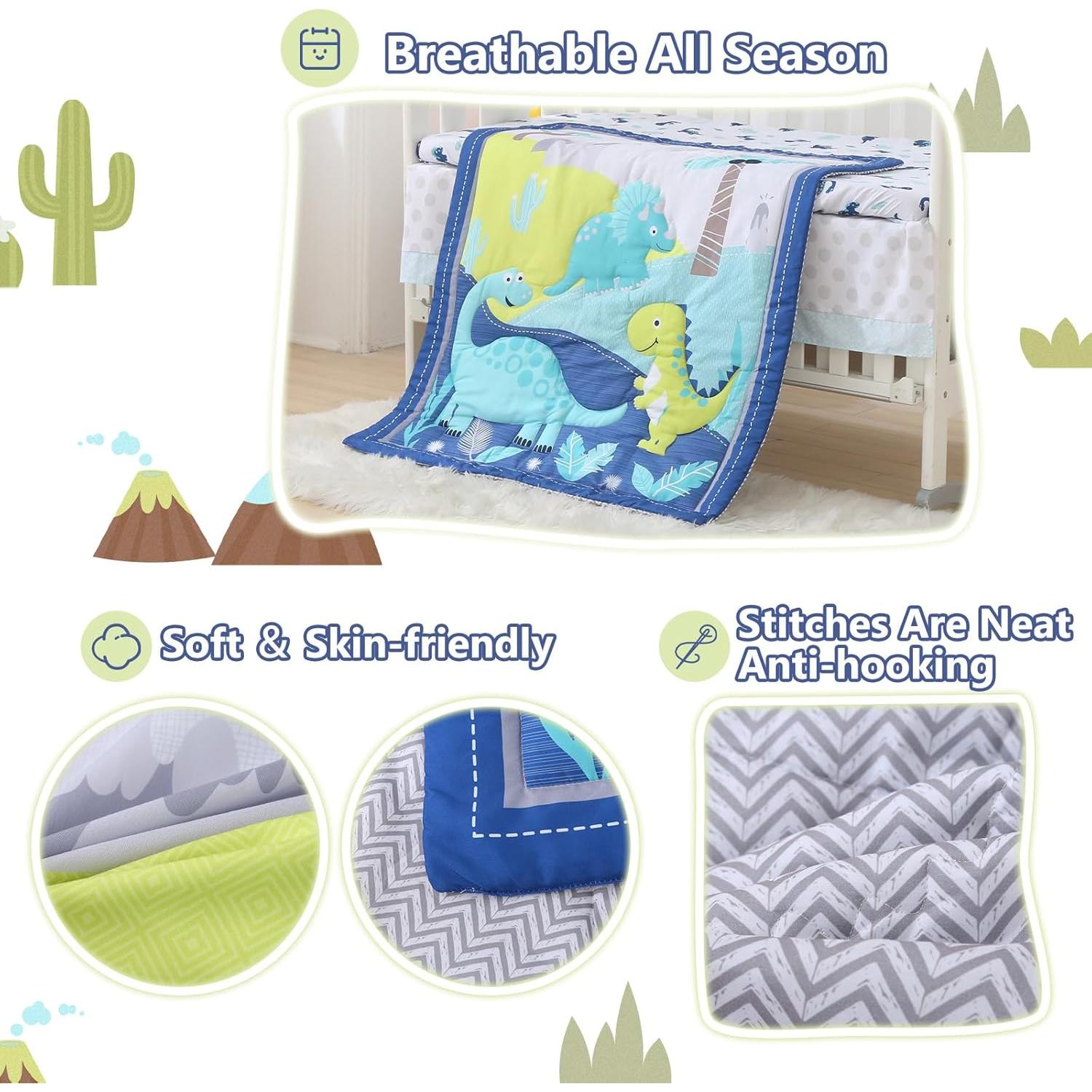 Conjunto de Ropa de Cuna Mini Wowelife Dinosaurios Azul 3 Piezas