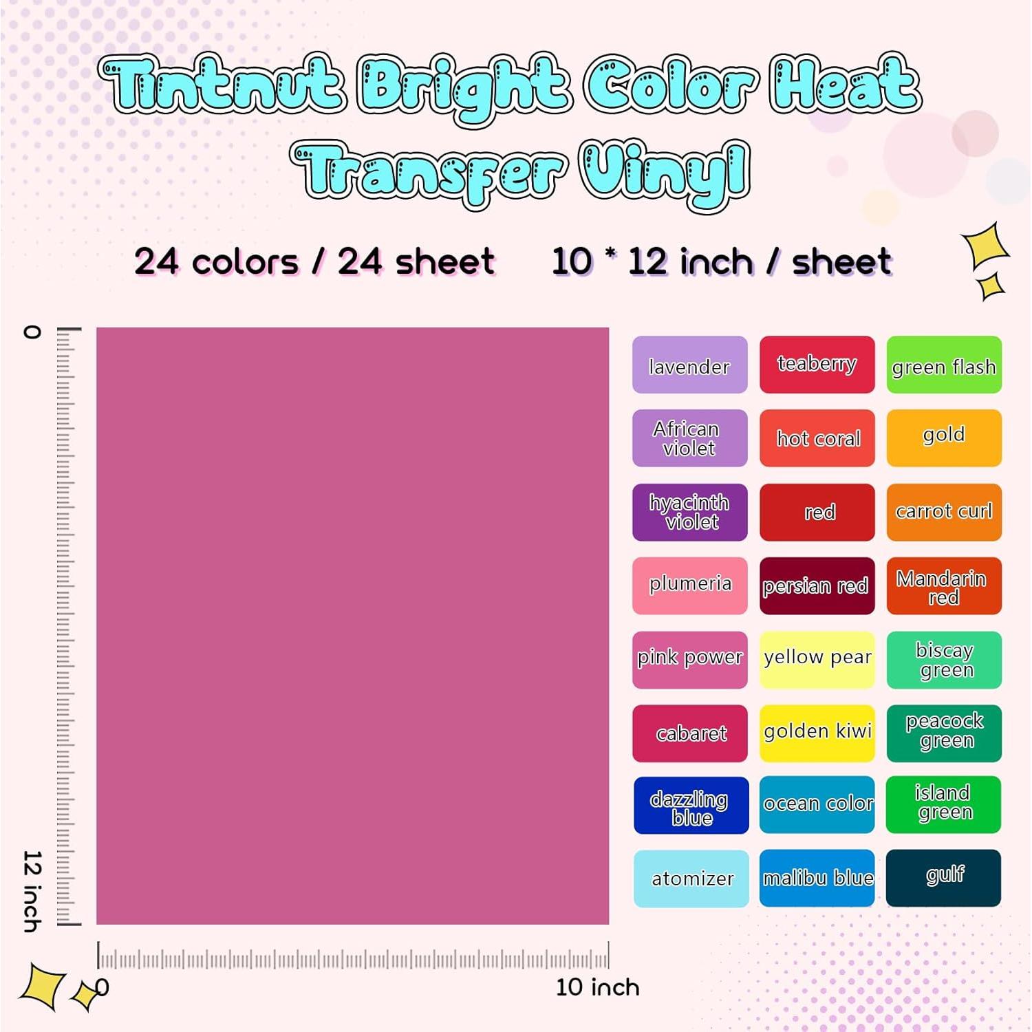 Vinilo de Transferencia de Calor Tintnut Brillante 24 Hojas 30.48x25.4cm