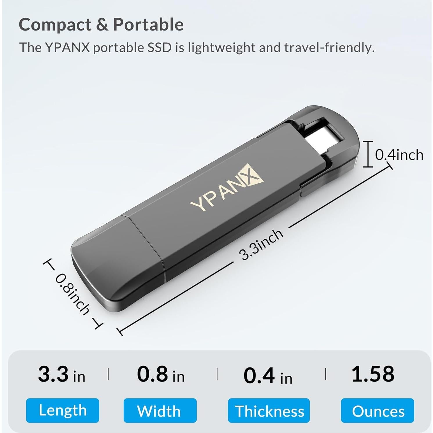 SSD Portátil YPANX 256GB USB 3.2 Gen 2 Tipo C Rápido