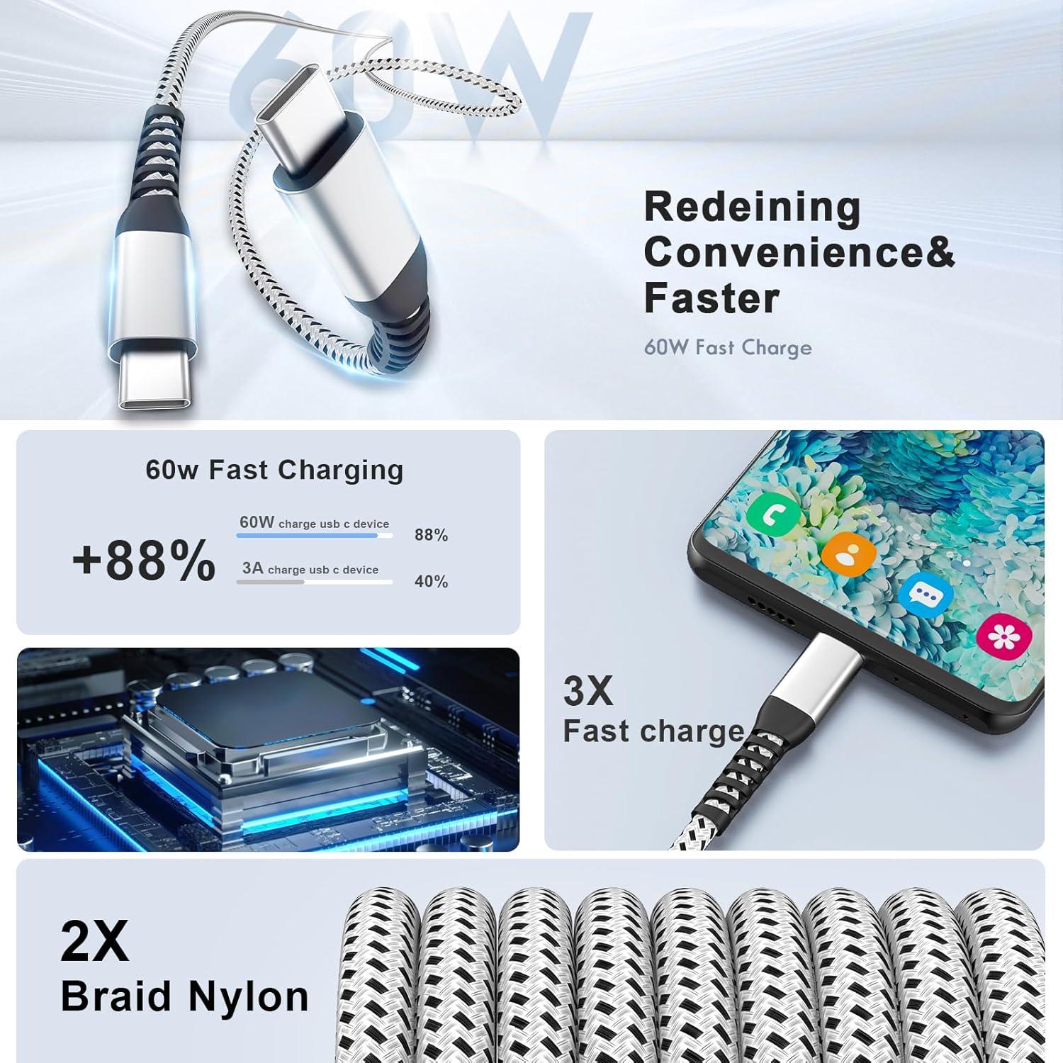 Cable USB C a USB C 60W WWB 30.48 cm Carga Rápida 3 Piezas