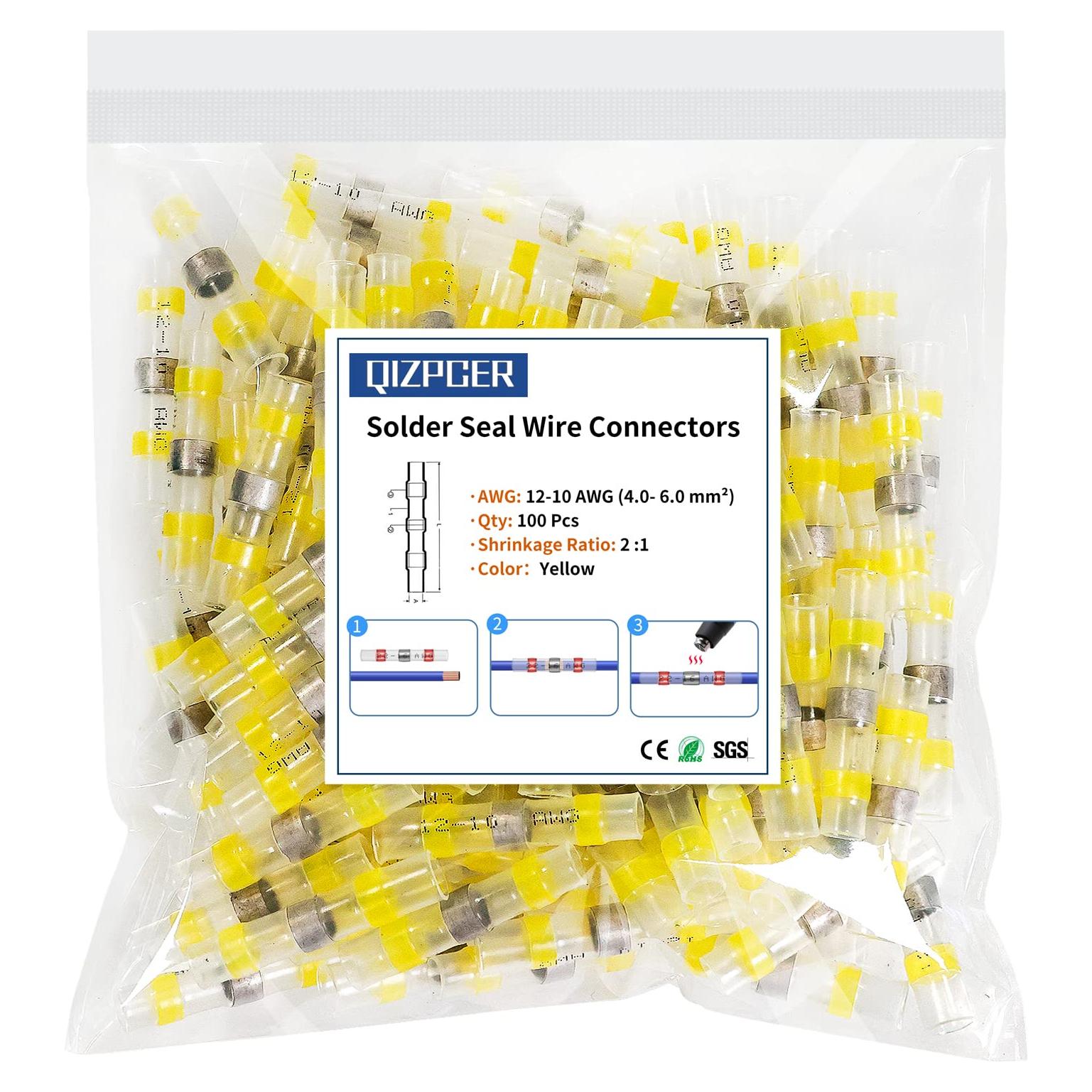 100 Conectores de Cable Termocontraíble Qizpcer 12-10 AWG Impermeables