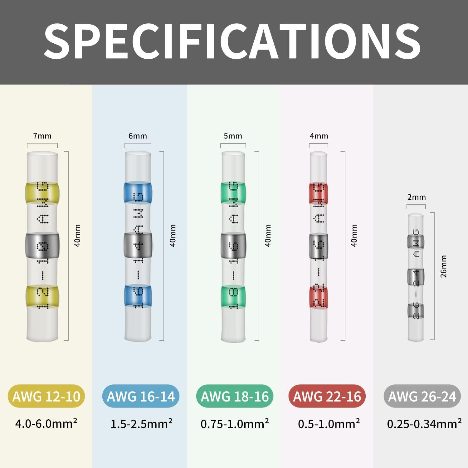100 Conectores de Cable Termocontraíble Qizpcer 12-10 AWG Impermeables