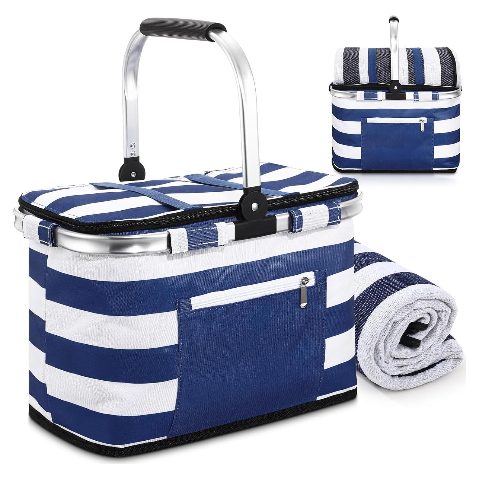 Canasta de Picnic Aislada 35L Teenyyou Rayas Azules Plegable