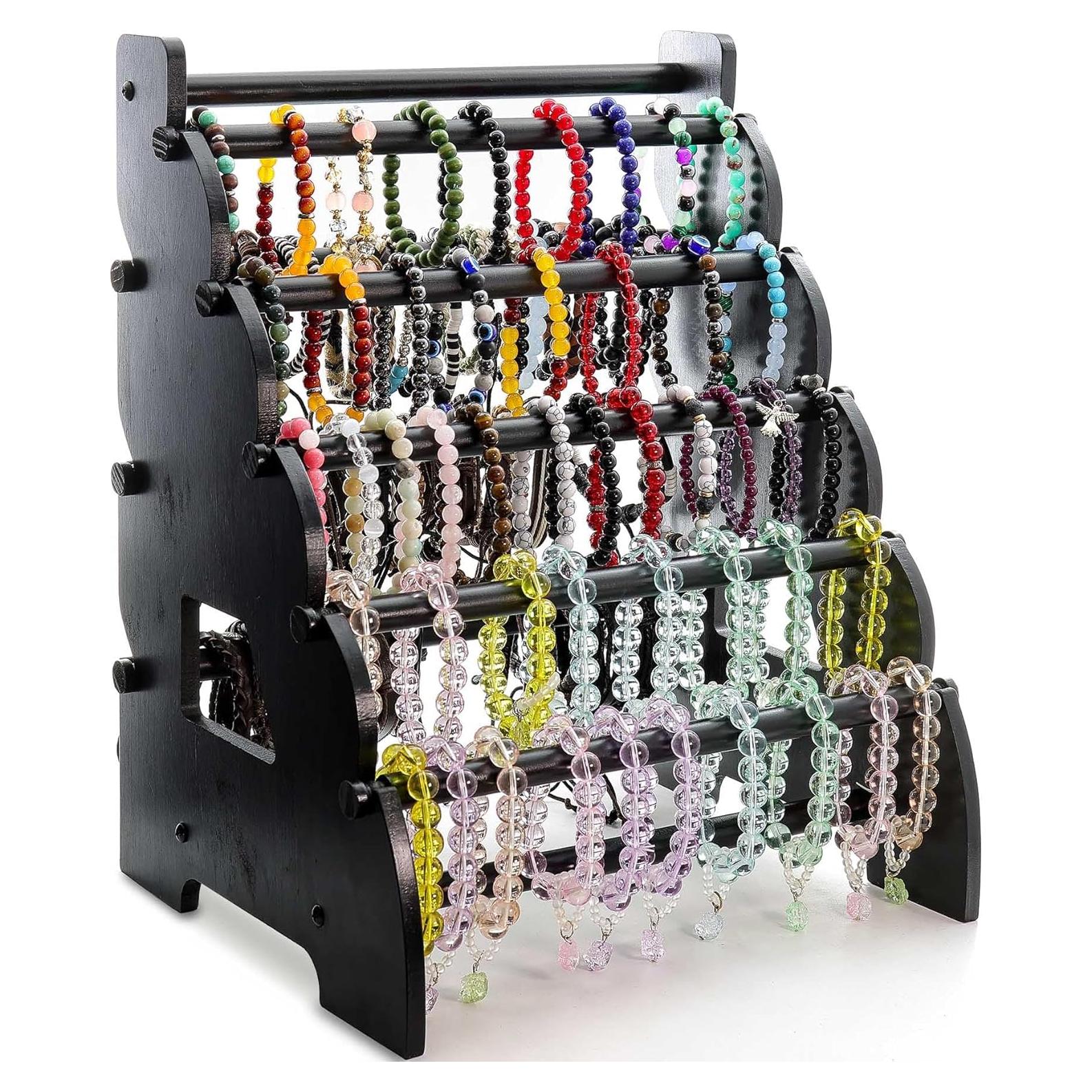 Soporte de Pulseras de Madera Jewack 8 Niveles Negro 30x25x38cm