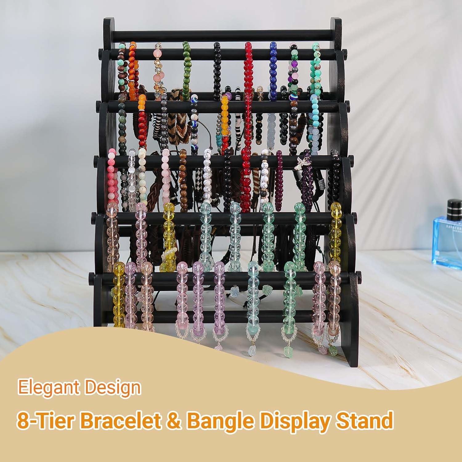 Soporte de Pulseras de Madera Jewack 8 Niveles Negro 30x25x38cm