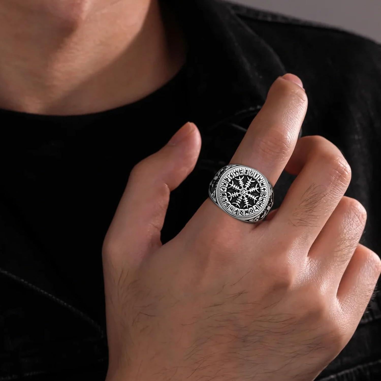 Anillo Vegvisir Nórdico de Acero Inoxidable para Hombres