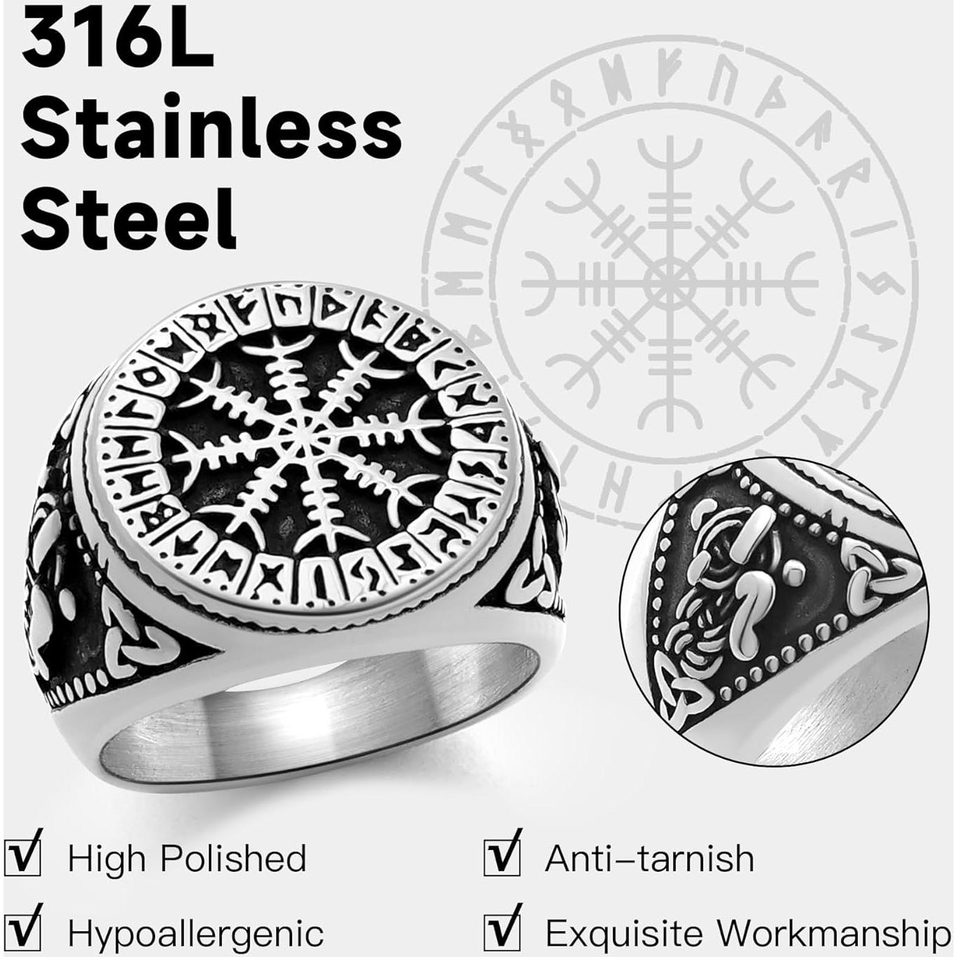 Anillo Vegvisir Nórdico de Acero Inoxidable para Hombres