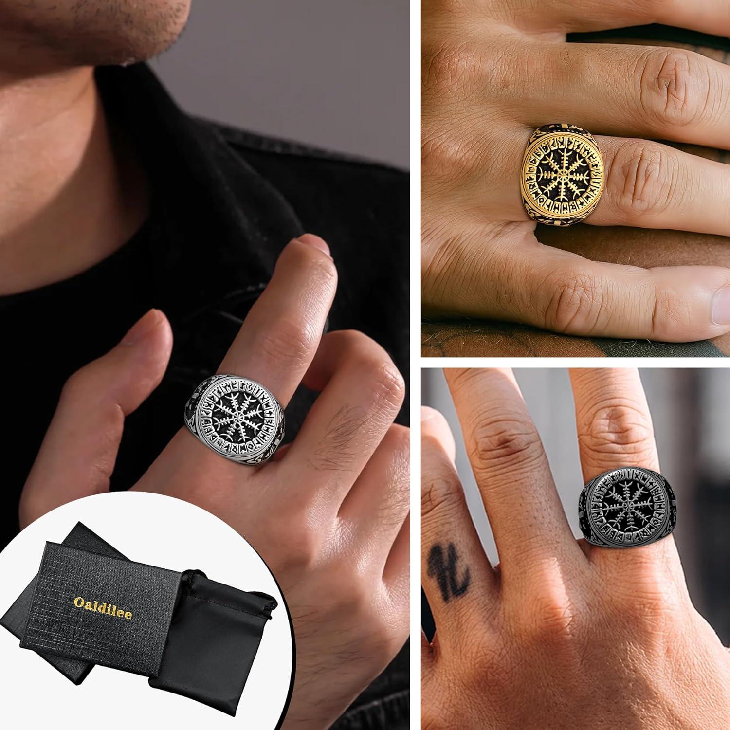 Anillo Vegvisir Nórdico de Acero Inoxidable para Hombres