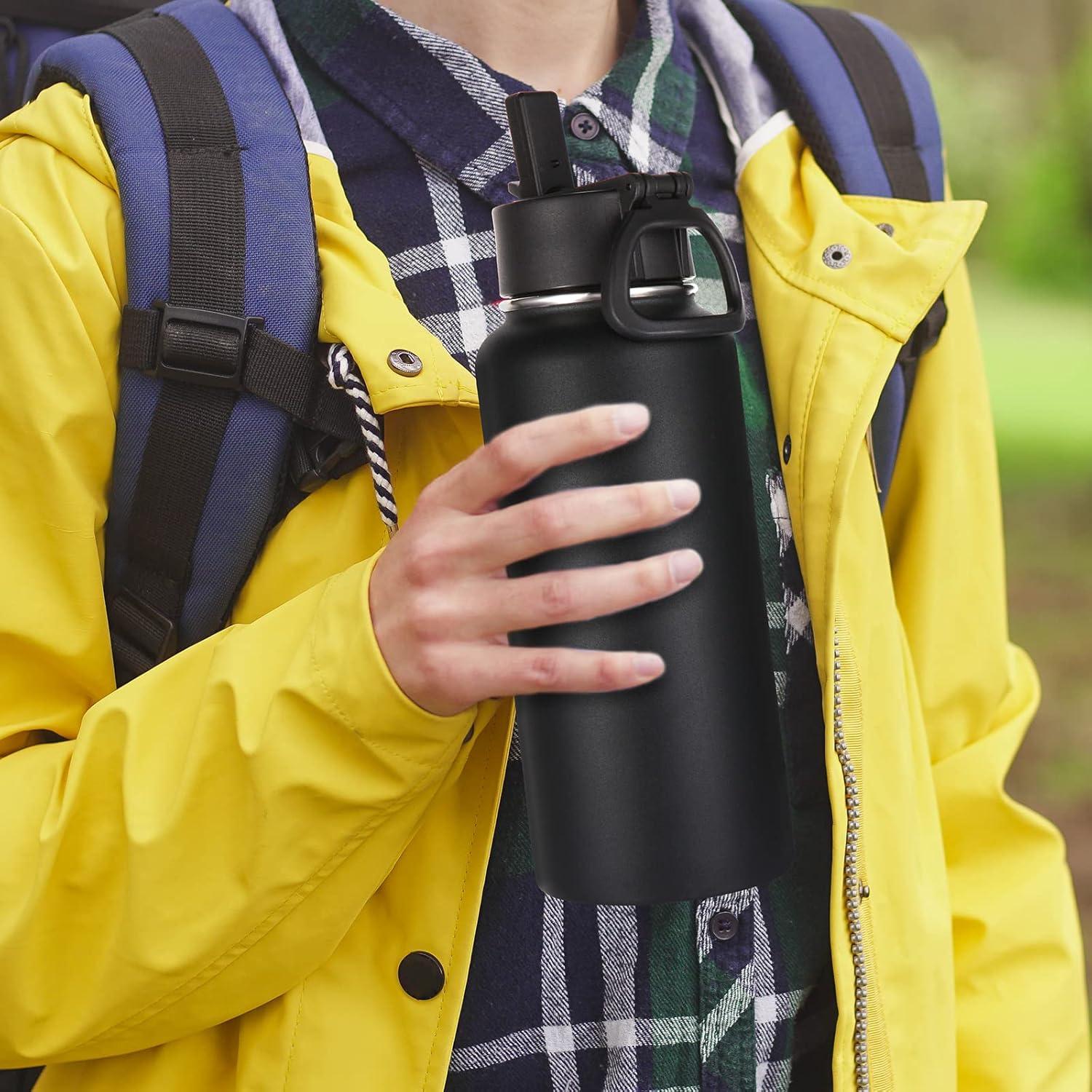 Botella de Agua Aislada Volhoply 32 oz Acero Inoxidable Negro