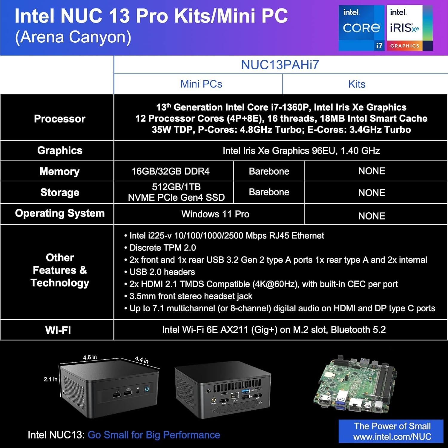 Mini PC Intel NUC 13 Pro NUC13ANHi7 Core i7 5.0GHz 12 Núcleos
