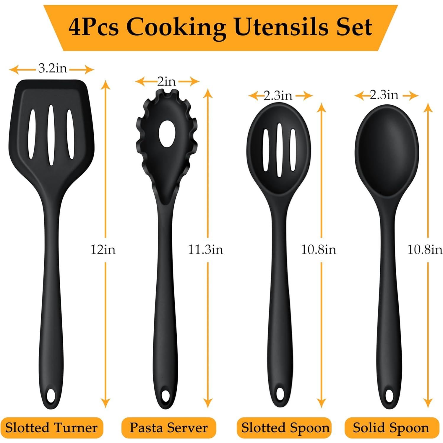 Juego de Utensilios de Cocina LIANYU 4 Piezas Silicona Negro