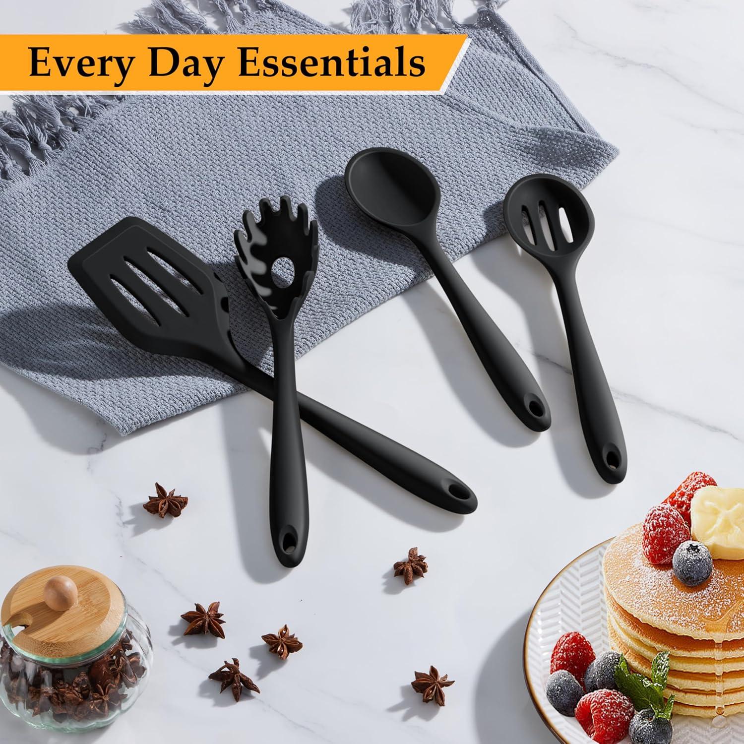 Juego de Utensilios de Cocina LIANYU 4 Piezas Silicona Negro