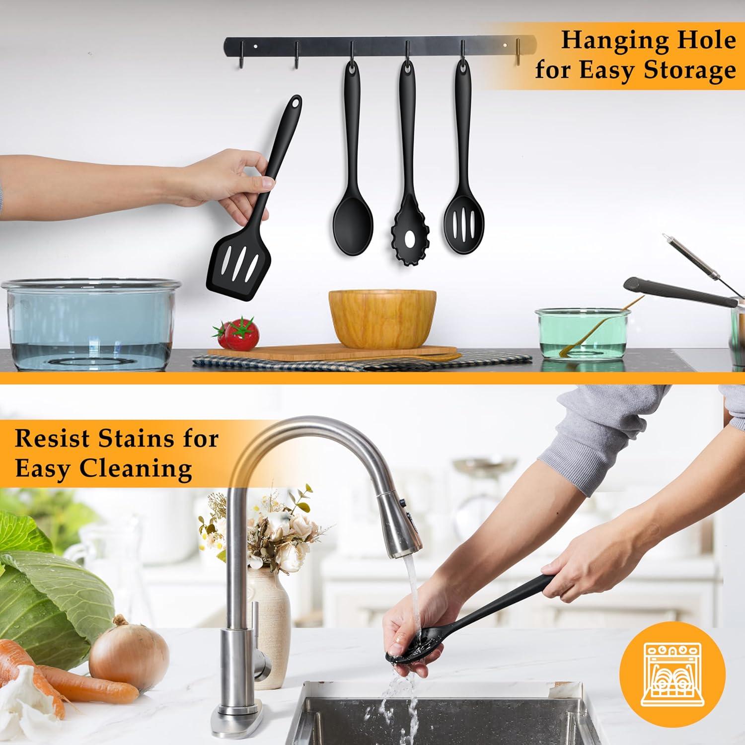 Juego de Utensilios de Cocina LIANYU 4 Piezas Silicona Negro