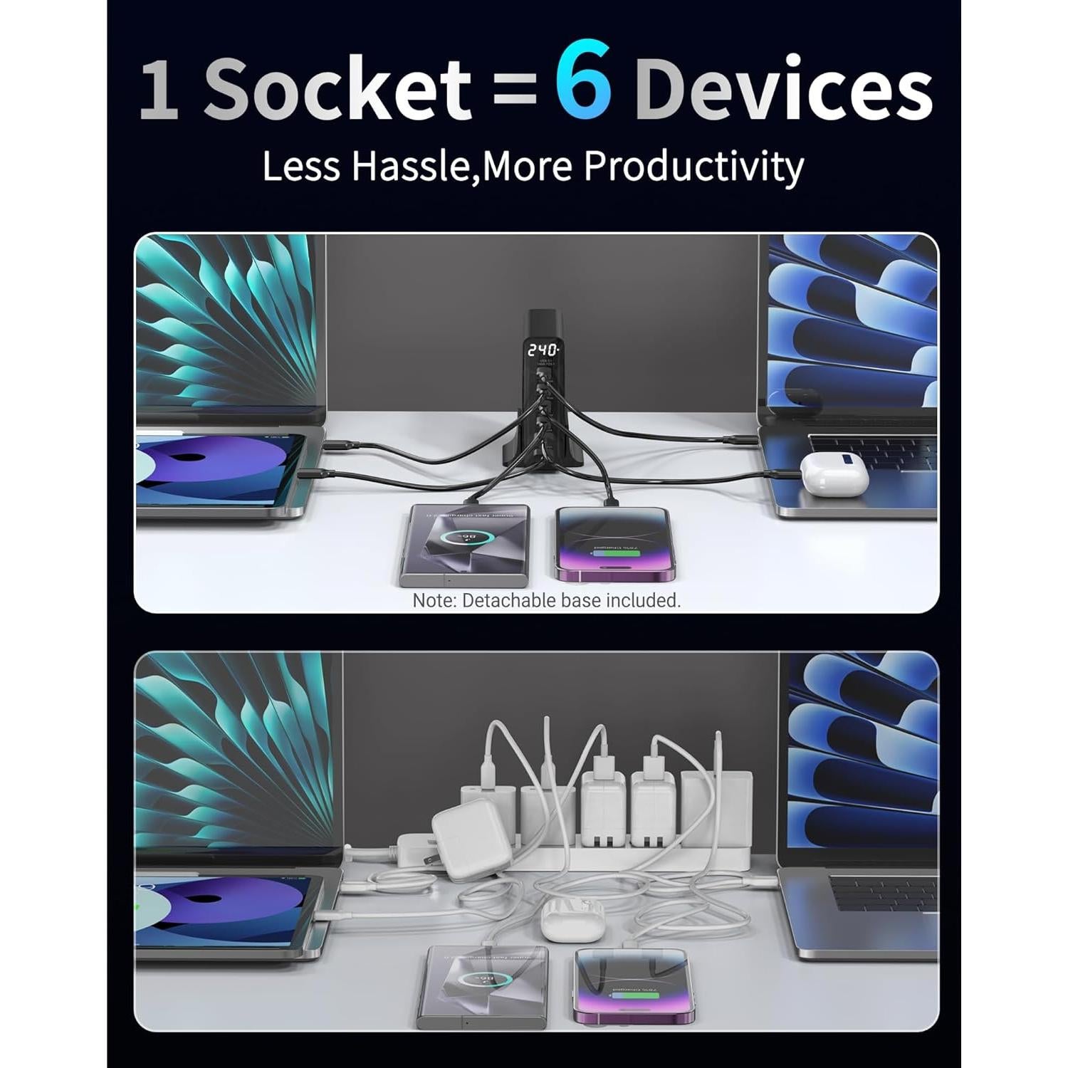 Cargador USB-C 240W GaN 6 Puertos con Pantalla LED - Topadre