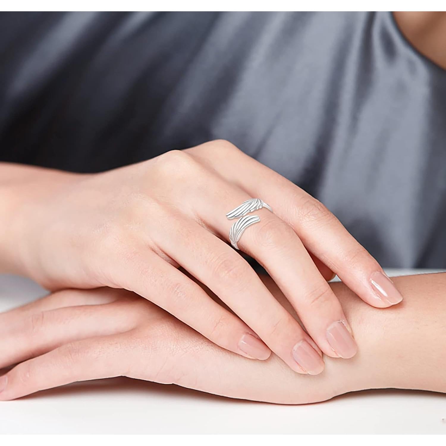 Anillo de alas de ángel YLT S925 ajustable para mujeres